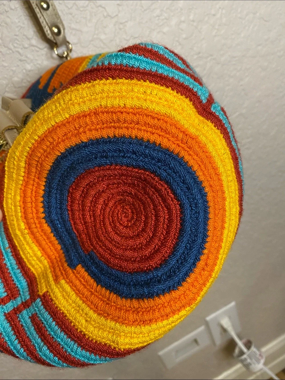NWT Wapa Handmade Colorful Woven Bucket Bag w/leather Gold Strap